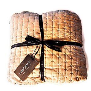 EVERGRACE Luxury Velvet Quilt Set ~ Tan, Cross Stitch Detail ~ King/Cal King NOB